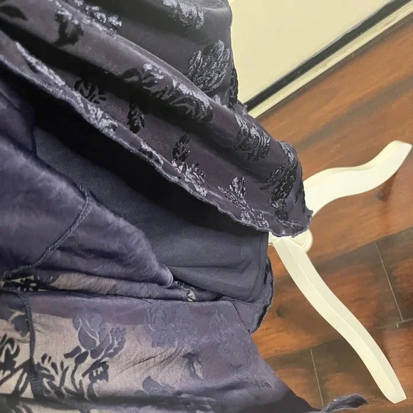 Trixxi Floral Burnout Velvet Maxi Dress M Navy Blue Asymmetrical Hem Whimsigoth - Picture 6 of 14